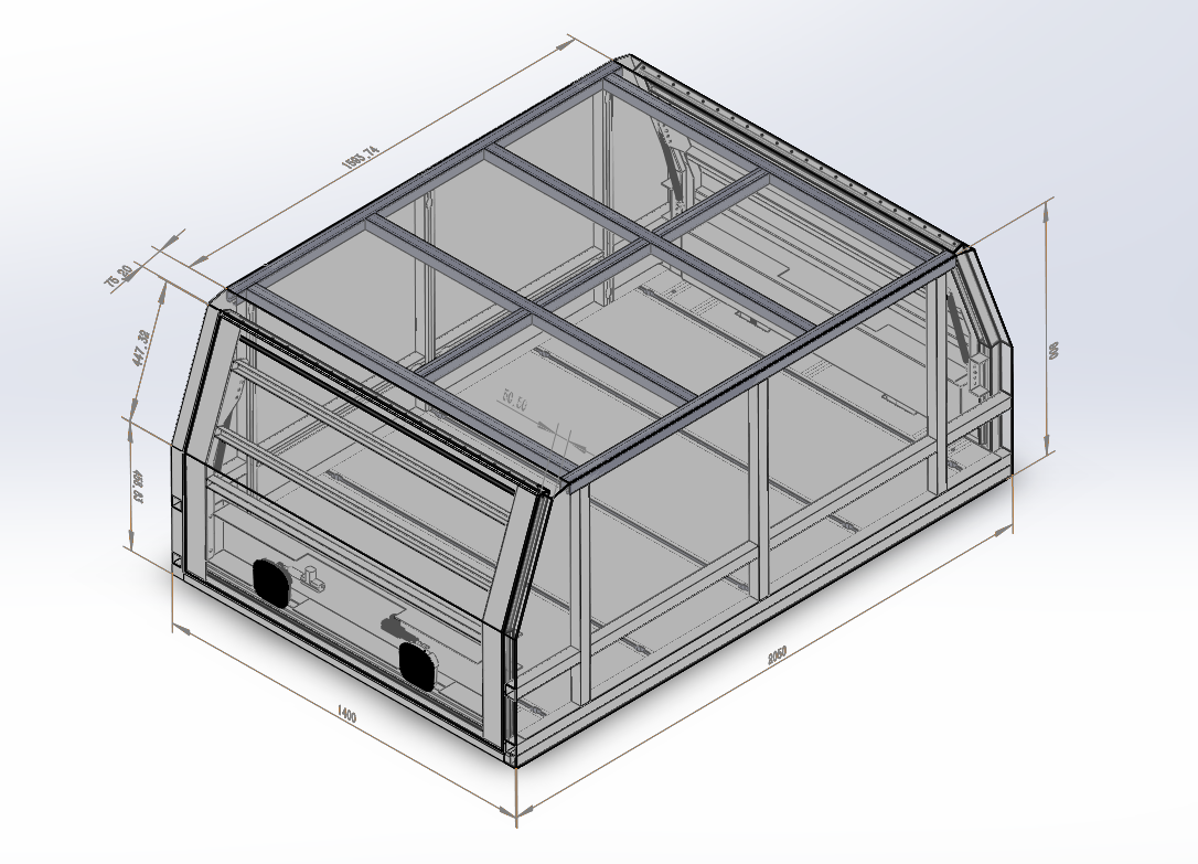 1400mm Aluminium American Truck Canopy - Black