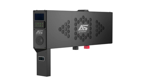 Black power system with honeycomb pattern and 'AS' logo on a white background