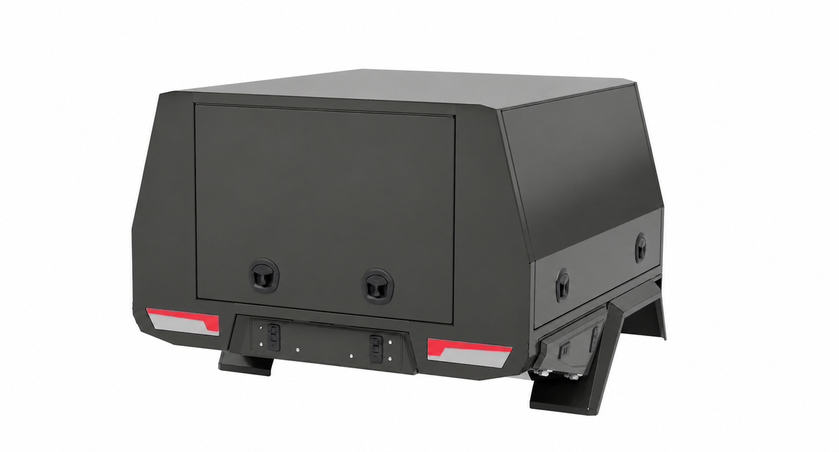 1700mm 3-Door Chassis Mount - Matte Black, rear three-quarter view on clean white
