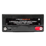 iTECH24 12v 24Ah Lithium Ion Battery - LiFePO4 Deep Cycle Camping RV Solar Golf Buggy