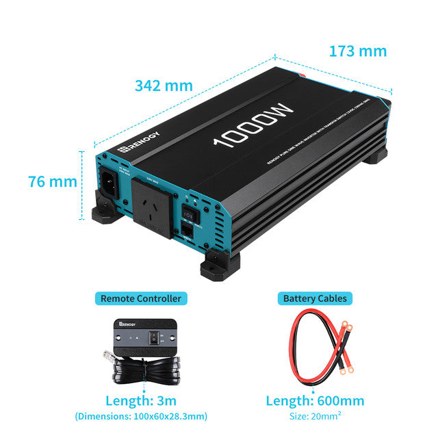 Renogy 1000W 12V to 230V/240V Pure Sine Wave Inverter (with UPS)