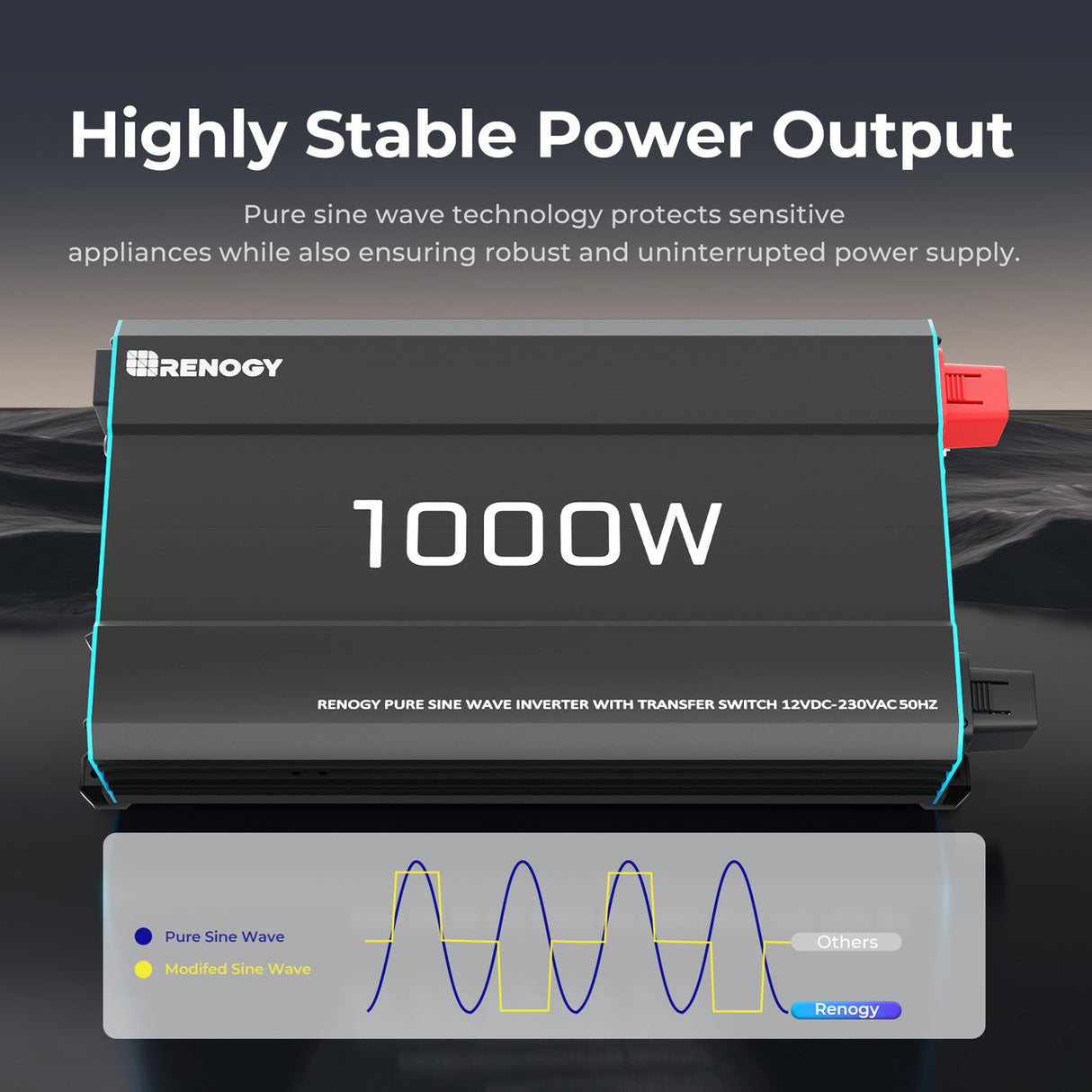 Renogy 1000W 12V to 230V/240V Pure Sine Wave Inverter (with UPS Function)