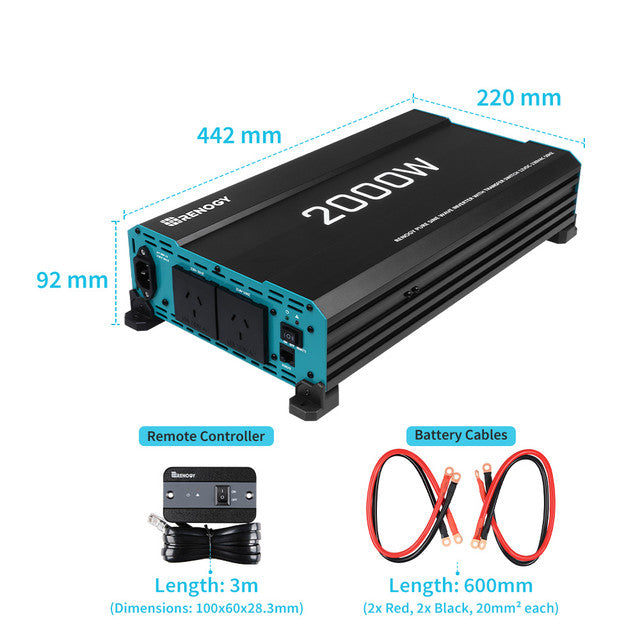 Renogy 2000W 12V to 230V/240V Pure Sine Wave Inverter (with UPS)