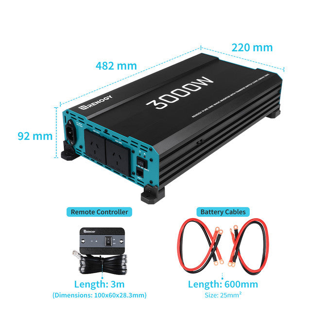 Renogy 3000W 12V to 230V/240V Pure Sine Wave Inverter (with UPS Function)