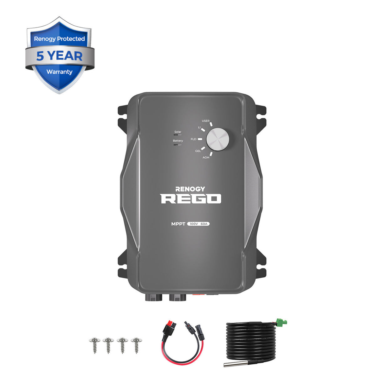 REGO 12V 60A MPPT Charge Controller with 1*5FT 6AWG Anderson Cables