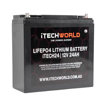 iTECH24 12v 24Ah Lithium Ion Battery - LiFePO4 Deep Cycle Camping RV Solar Golf Buggy