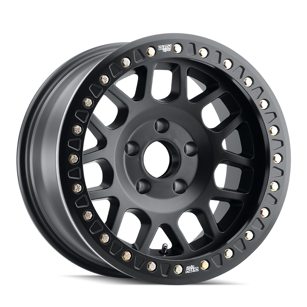 DIRTY LIFE 17x9 38N 6x139.7 CB110 MESA RACE Matte Black Comp Beadlock (C10AW-6HMB Long Cap)