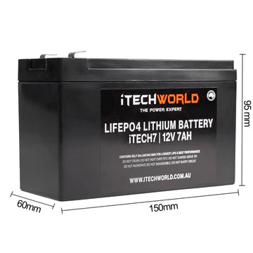 iTECH7 12v 7Ah Lithium Ion Battery - LiFePO4 Deep Cycle Camping RV Solar NBN Alarm